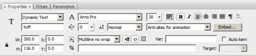 Captura de pantalla del cuadro de diálogo utilizados para controlar la tipografía para Flash